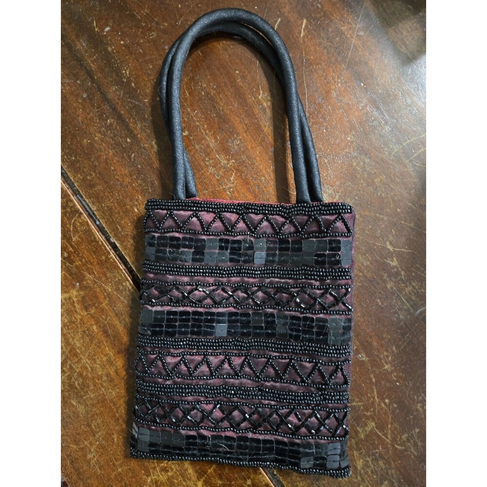90s Burgundy Black Beaded small Purse Whimseygoth Grunge
